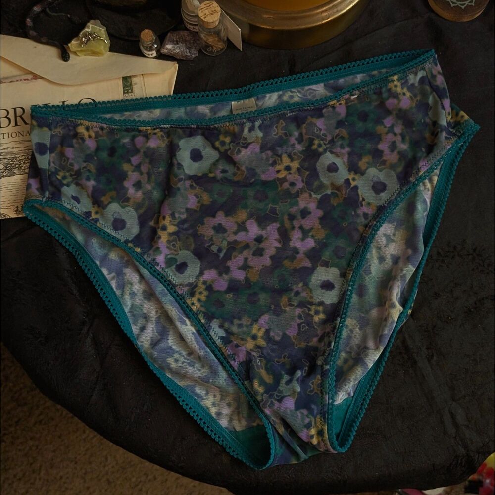 Mesh Floral High Rise Panties Women's Large Blue Purple
